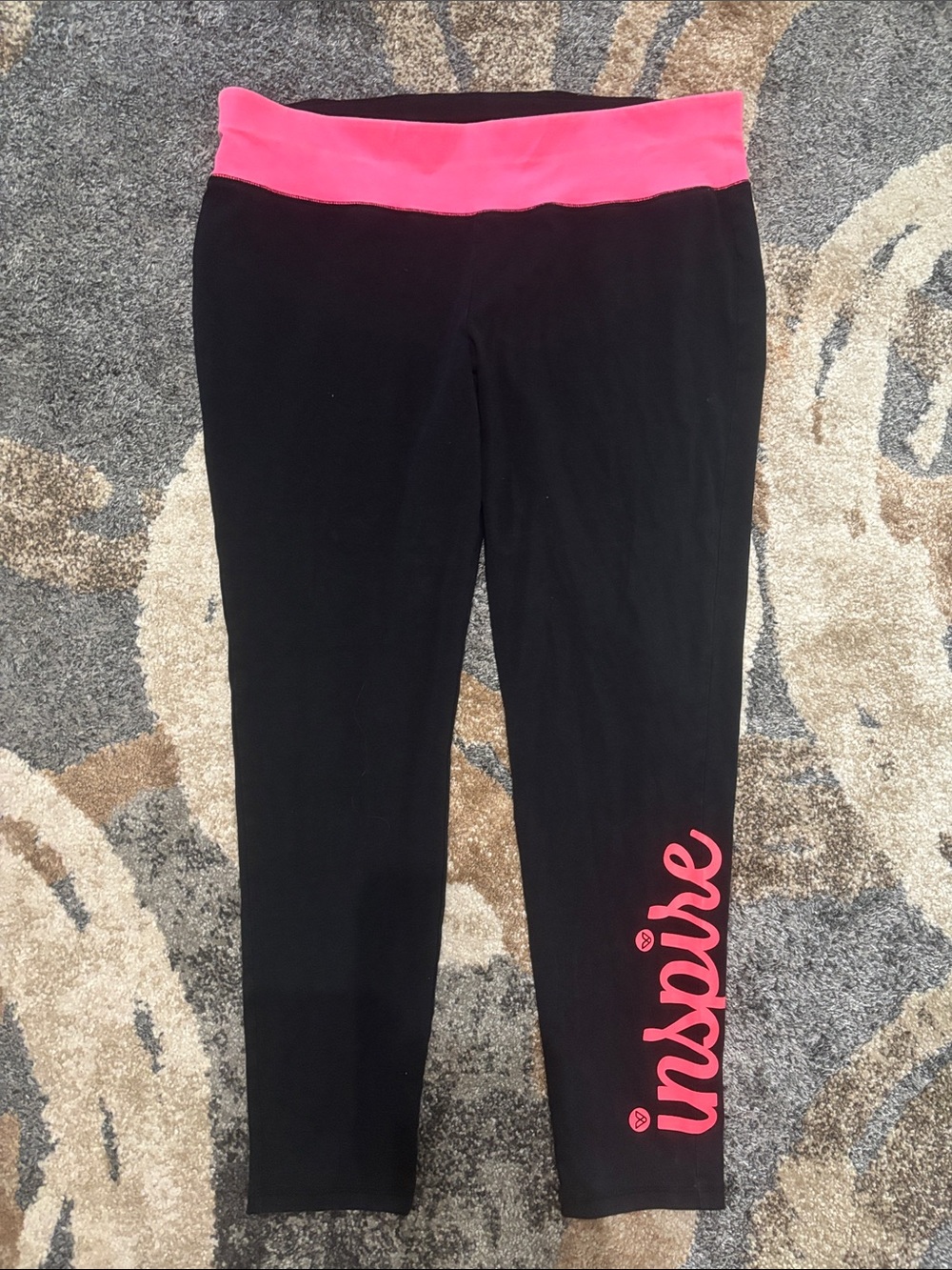 Livi Active Black Leggings with Pink Waistband and Pink 'inspire' Script